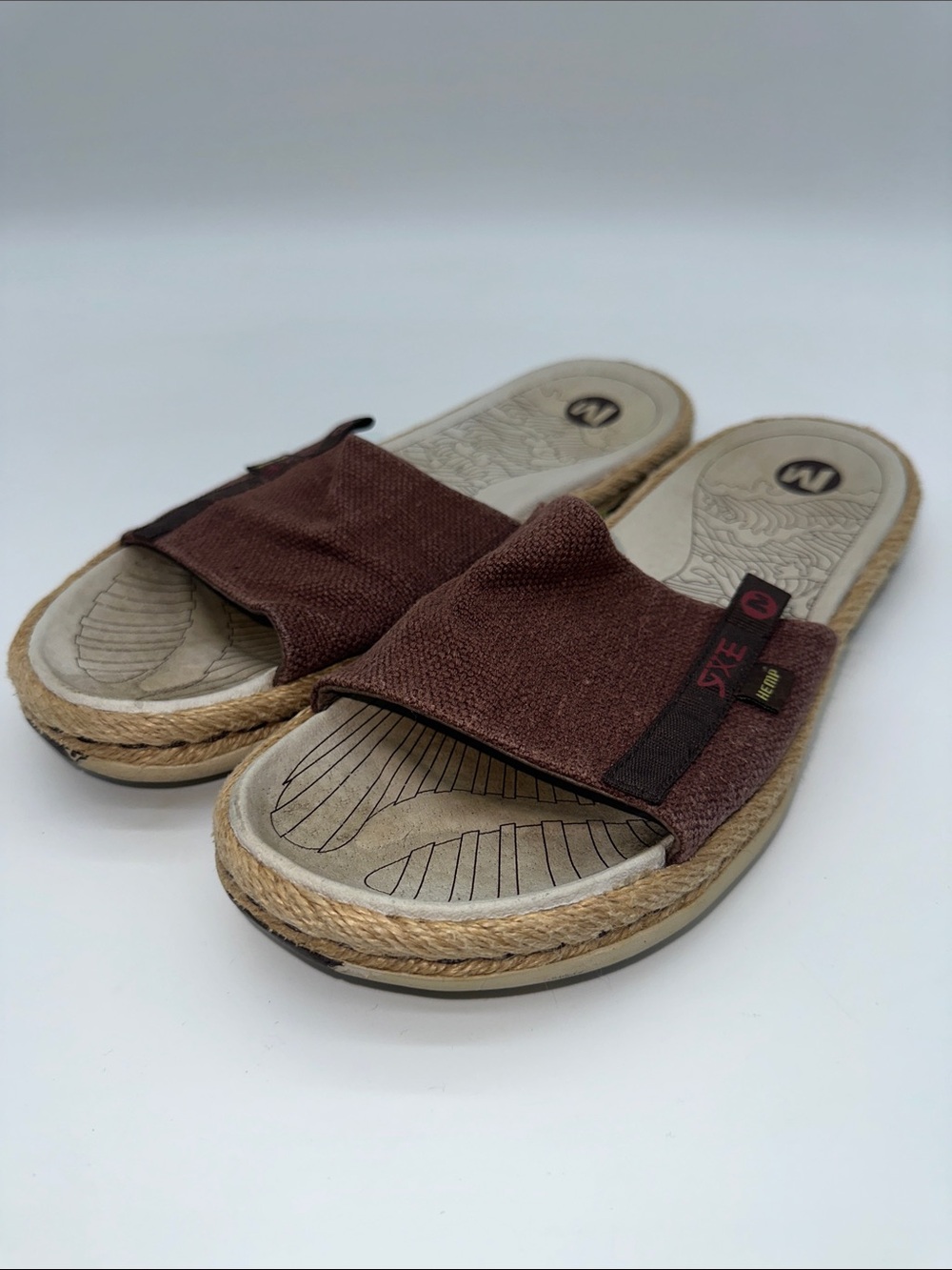 Merrell Komodo Slide Brown Hemp Slide Sandals with Rope-Trim Footbed